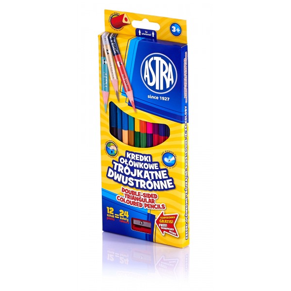 Creioane colorate 12buc/SET doua capete 24 CULORI+ASCUTITOARE ASTRA Astra